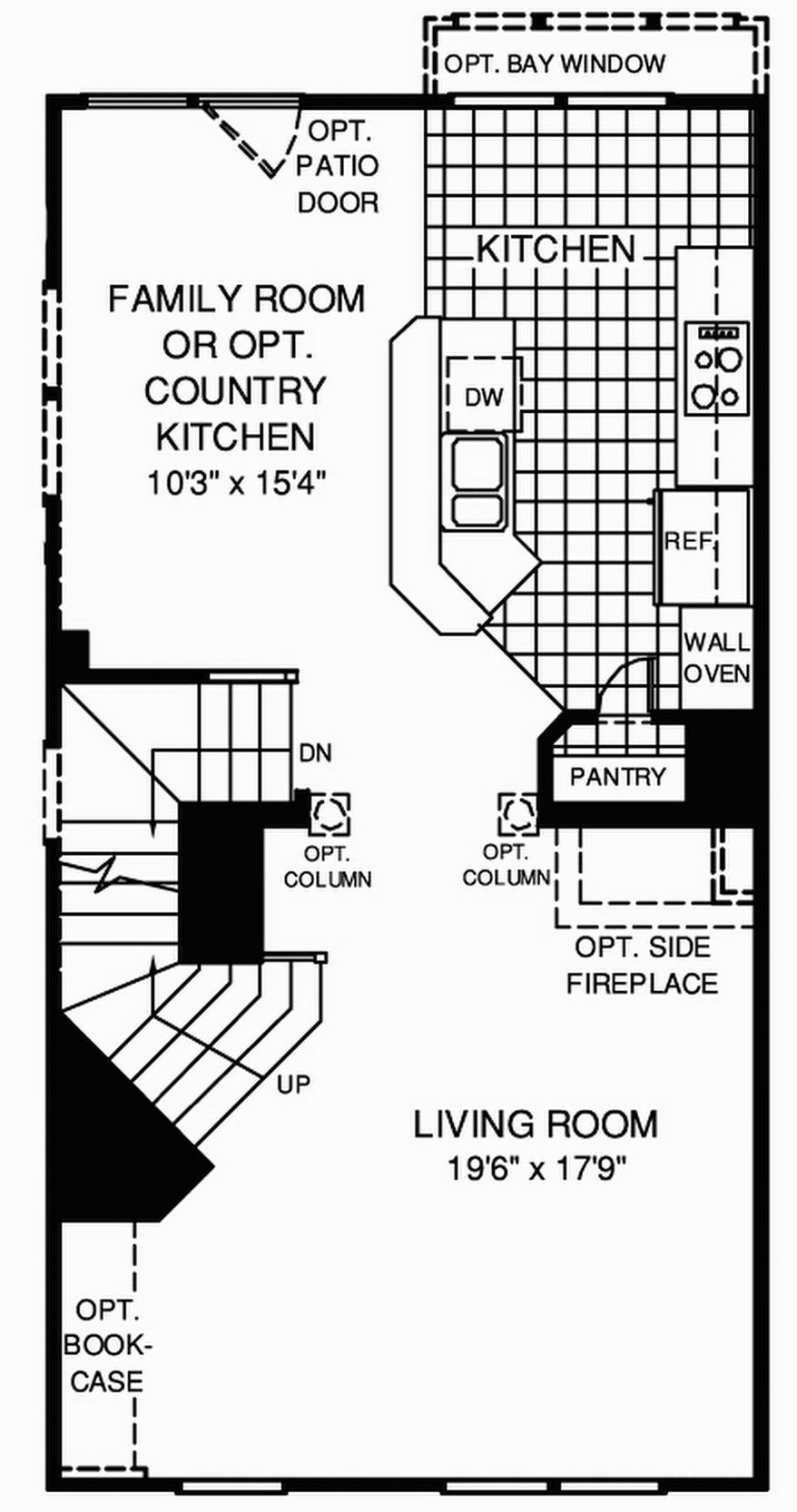 The Vanderbilt model has a center-island kitchen with a family room or an optional country kitchen on the main level and three bedrooms with two full baths upstairs. The master bedroom has two walk-in closets and a private bath.
