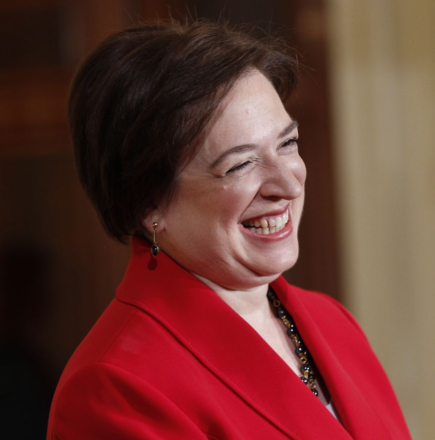 U.S. solicitor general Elena Kagan smiles in the East Room of the White House in Washington, Friday, Aug. 6, 2010, during a ceremony with President Barack Obama after her confirmation as Supreme Court justice by the Senate on Thursday. (AP Photo/Pablo Martinez Monsivais)