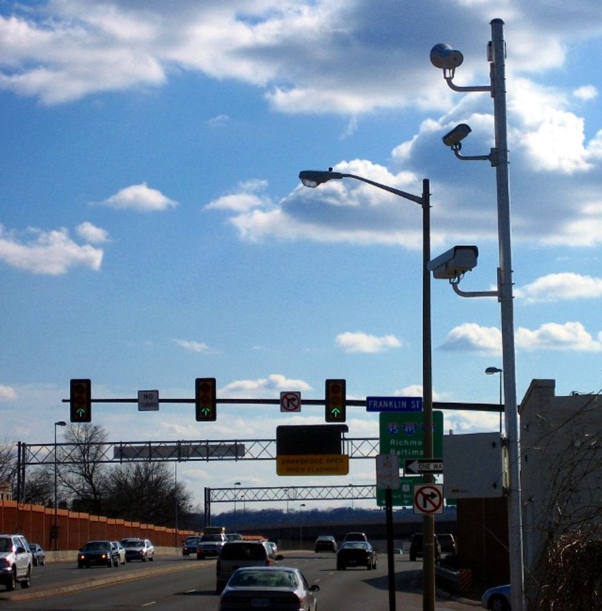 Red light camera at the intersection of Route 1 and Franklin Street in Alexandria, Va.