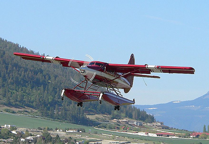This April 29, 2005 photo released by John Olafson, shows an aircraft with tail number N455A, leaving Vernon, British Columbia, Canada and headed to Alaska. The National Transportation Safety Board reports that at about 8:00 p.m. Alaska Daylight Time on Monday, Aug. 9, 2010, a DeHavilland DHC-3T with tail number N455A crashed 10 miles northwest of Aleknagik, Alaska. (AP Photo/John Olafson)