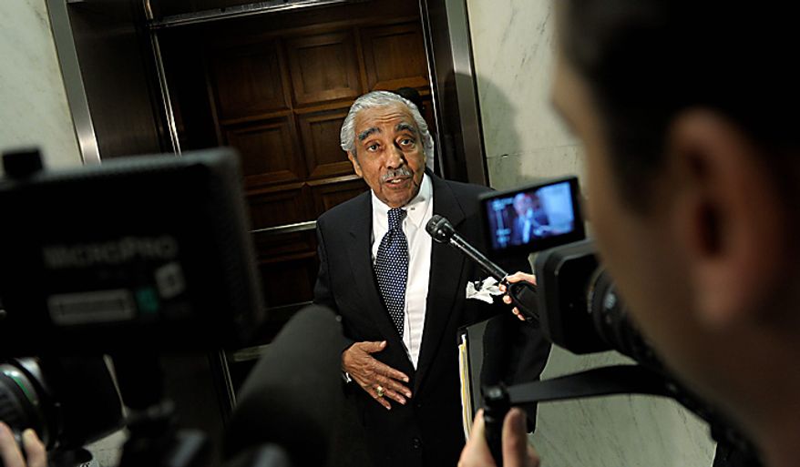 Rep. Charles Rangel, D-N.Y., talks with reporters on his way to the elevator on Capitol Hill in Washington, Tuesday, Aug. 10, 2010. (AP Photo/Susan Walsh)