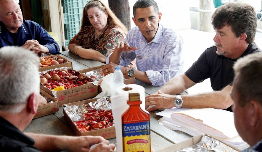 ASSOCIATED PRESS
President Obama meets with area residents at Camardelle&#39;s, a seafood restaurant in Grand Isle, La., in June. Restaurant owners are hoping Mr. Obama&#39;s recent consumption of Gulf seafood will boost business and encourage residents to buy local.