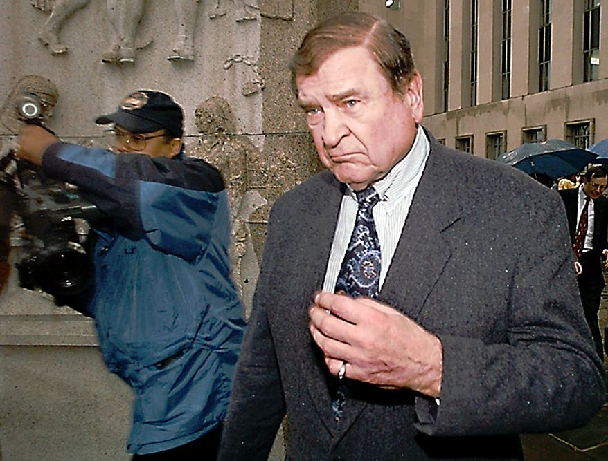 Former Rep. Dan Rostenkowski of Illinois departs the federal courthouse Tuesday, April 9, 1996 in Washington after pleading guilty on two counts of mail fraud. He was sternly told by a judge that he brought "a measure of disgrace" to Congress. Rostenkowski was immediately sentenced to 17 months in prison and ordered to pay a $100,000 fine. (AP Photo/Greg Gibson)
