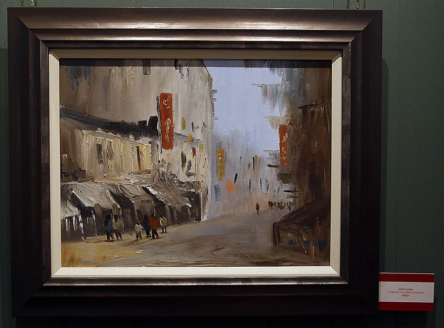 In this Thursday, Aug. 12, 2010 a painting called 'Hong Kong' by Kieron Williamson, an eight-year-old painting prodigy is seen displayed in an art gallery in Holt, Norfolk in England. He's Britain's most talked-about young artist. His paintings sell for thousands of dollars and there's a long waiting list for his eagerly anticipated new works. (AP Photo/Kirsty Wigglesworth)