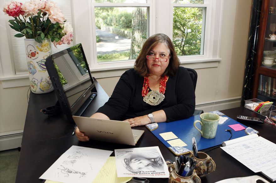 In this July 30, 2010, photo, attorney and online child safety advocate, Parry Aftab sits in her office in Wyckoff, N.J. Aftab and others, say that teens who text nude cell phone photos of themselves or show off their bodies on the internet are being increasingly extorted by pornographers who track them down in real life. (AP Photo/Mel Evans)