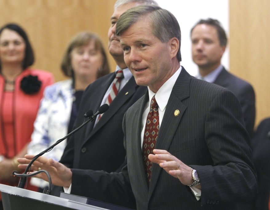 ASSOCIATED PRESS Virginia Gov. Bob McDonnell gestures during a press conference at the Capitol in Richmond, Va., Monday, Aug. 16, 2010.