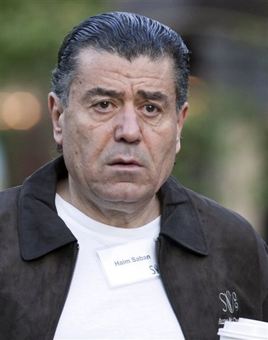 FILE -In this July 8, 2009 file photo, Haim Saban, Chairman and CEO of the Saban Capitol Group, arrives for a media summit in Sun Valley, Idaho. Saban has bought Paul Frank Industries, the owner of the Julius monkey brand and other characters, for an undisclosed sum. (AP Photo/Nati Harnik, File)