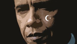 Illustration: Obama crescent by Greg Groesch for The Washington Times