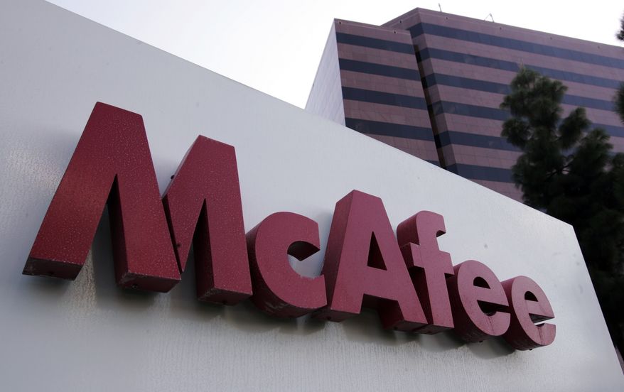 This file photograph taken Oct. 30, 2007, shows the exterior of security software maker McAfee Inc. headquarters in Santa Clara, Calif. Chip maker Intel said Thursday, Aug. 19, 2010, it has agreed to buy computer-security software maker McAfee Inc. for $7.68 billion, or $48 per share. (AP Photo/Paul Sakuma, file)