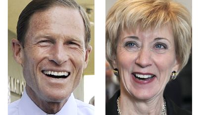 Connecticut Attorney General Richard Blumenthal, a Democrat, and former World Wrestling Entertainment CEO Linda McMahon, a Republican, are vying for the seat being vacated by Sen. Christopher J. Dodd. (AP Photo/Jessica Hill)