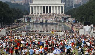 The crowd attending the &quot;Restoring Honor&quot; rally, organized by Glenn Beck, is seen from the base of the Washington Monument in Washington, on Saturday, Aug. 28, 2010. (AP Photo/Jacquelyn Martin)