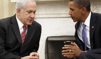 President Obama meets with Israeli Prime Minister Benjamin Netanyahu, in the Oval Office of the White House in Washington, Wednesday, Sept. 1, 2010. (AP Photo/Pablo Martinez Monsivais)