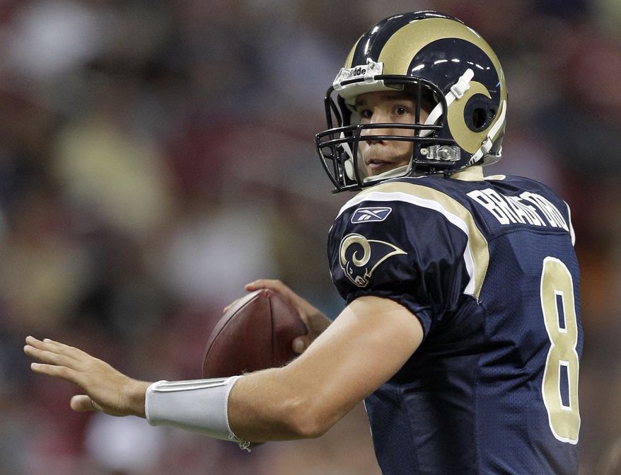 ASSOCIATED PRESS St. Louis Rams quarterback Sam Bradford throws during the first quarter of a preseason NFL football game against the Baltimore Ravens on Thursday, Sept. 2, 2010, in St. Louis. 
