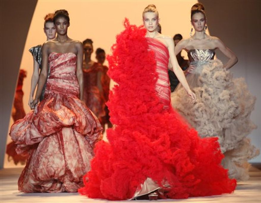 Fashion from Christian Siriano Spring 2011 collection is modeled Thursday Sept. 9, 2010, during Fashion Week in New York. (AP Photo/Bebeto Matthews)