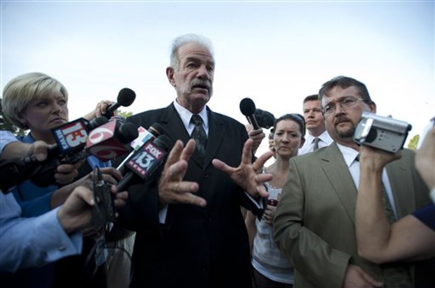 ** FILE ** The Rev. Terry Jones, pastor of the Dove World Outreach Center, speaks to the media on Friday, Sept. 10, 2010, in Gainesville, Fla. (AP Photo/Phil Sandlin)