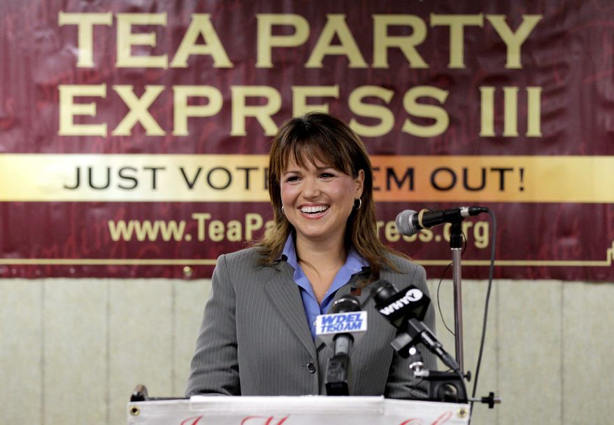 Delaware Republican Senate candidate Christine O'Donnell addresses supporters during a Tea Party Express news conference in support of her election bid in Wilmington, Del., on Tuesday, Sept. 7, 2010. (AP Photo/Rob Carr)