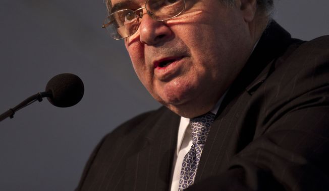 U.S. Supreme Court Justice Antonin Scalia speaks at the dedication of Eckstein Hall, Marquette&#x27;s new law-school building, on Wednesday, Sept. 8, 2010, in Milwaukee. (AP Photo/Morry Gash)