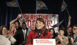 Republican Senate candidate Christine O&#39;Donnell smiles while addressing supporters after winning the Republican nomination for Senate in Delaware, Tuesday, Sept. 14, 2010, in Dover, Ms. O&#39;Donnell upset Rep. Mike Castle. (AP Photo/Rob Carr)