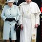 ASSOCIATED PRESS
Britain&#39;s Queen Elizabeth II and Pope Benedict XVI leave the Palace of Holyroodhouse in Edinburgh, Scotland, after a formal welcome Thursday, his first day of a four-day visit to the United Kingdom. The pope acknowledged that the Catholic Church failed to act quickly or decisively to deal with child molestations by priests.