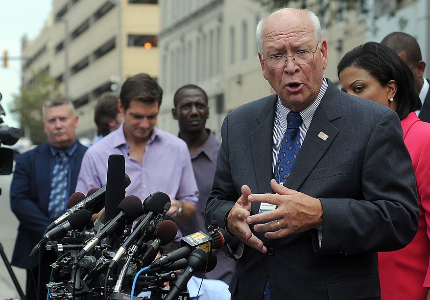 Harry Koffenberger, vice-president of security for Johns Hopkins Hospital, speaks during a news conference near the hospital Thursday, Sept. 16, 2010 in Baltimore. According to Baltimore police, a man named Paul Warren Pardus, 50, shot and injured a doctor and later shot and killed his own mother, Jean Davis, and himself. (AP Photo/Steve Ruark)