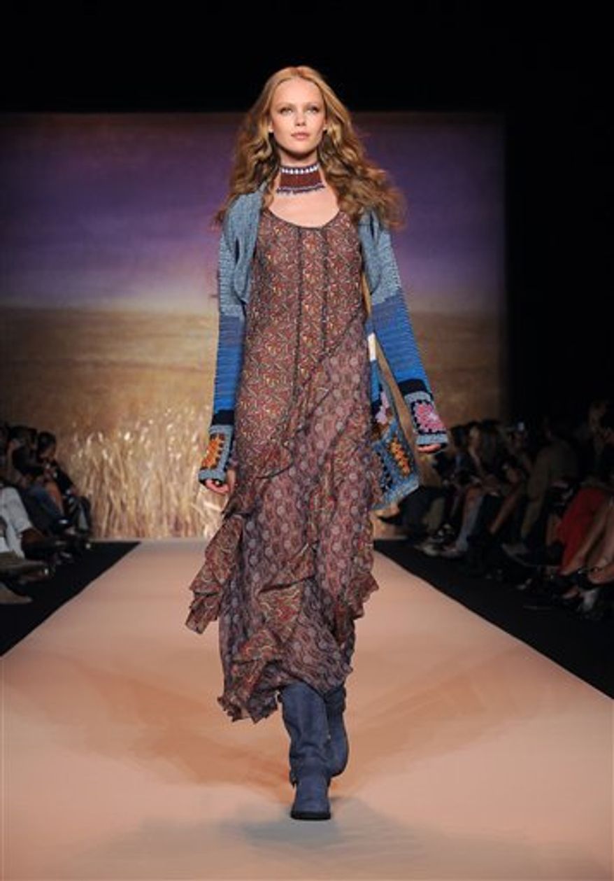 The Anna Sui spring 2011 collection is shown during Fashion Week in New York, Wednesday, Sept. 15, 2010. (AP Photo/Diane Bondareff)