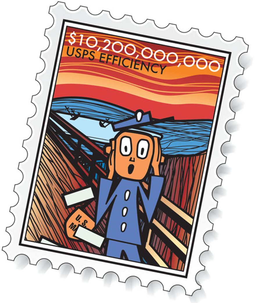 Illustration: USPS efficiency by Linas Garsys for The Washington Times