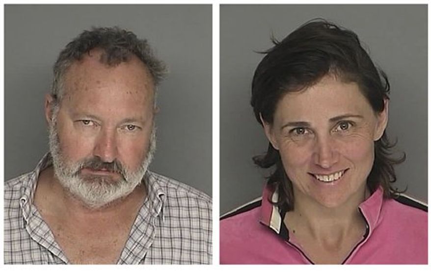 ** FILE ** Actor Randy Quaid (left) and his wife, Evi, are pictured in 2010 booking photos. (AP Photo/Santa Barbara County Sheriff's Department)