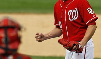 ASSOCIATED PRESS Washington Nationals closer Drew Storen pumps his fist after Atlanta Braves&#39; Rick Ankiel grounds out for the final out during the ninth inning of a baseball game in Washington, Sunday, Sept. 26, 2010. The Nationals beat the Braves 4-2.