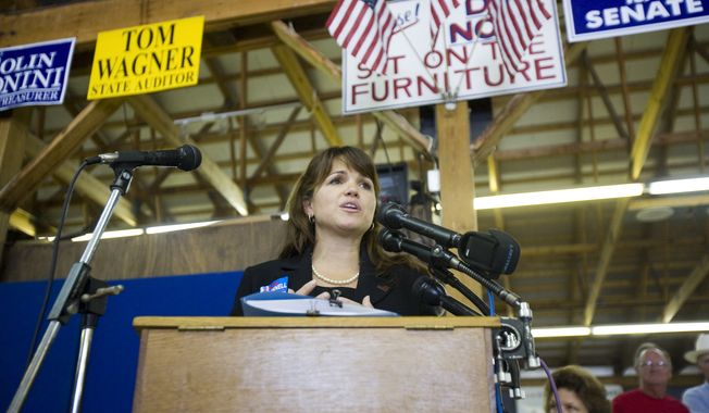 ** FILE ** Delaware Republican Senate candidate Christine O&#x27;Donnell speaks at a Sussex County Republican Committee picnic on Sunday, Sept. 19, 2010, in Lincoln, Del. (AP Photo/Jessica Kourkounis)