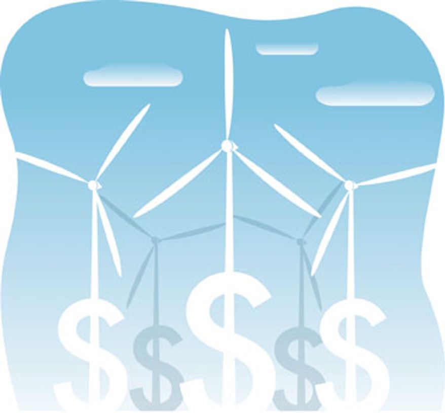 Illustration: Wind money by Linas Garsys for The Washington Times