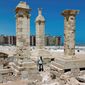 A five-star hotel in the Egyptian resort city of Marina is the backdrop for restored Roman pillar tombs from the Greco-Roman port city of Leukaspis on the Mediterranean coast. (Associated Press)