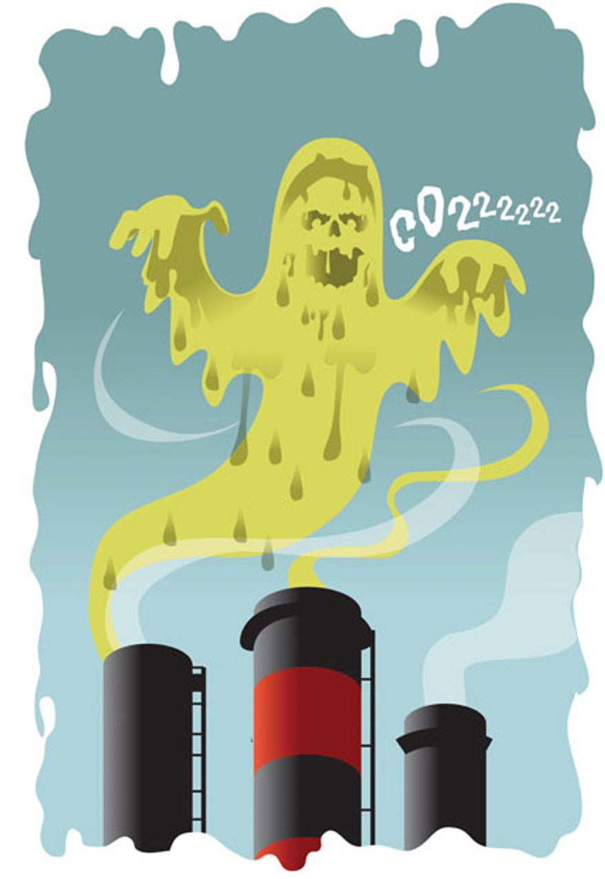 Illustration: CO2 monster by Linas Garsys for The Washington Times