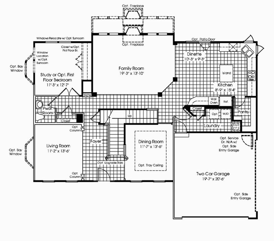 The Avalon model includes a two-story family room with a fireplace and a wall of windows on the main level, along with a center-island kitchen and breakfast area, a study, a living room and a formal dining room. Upstairs are four bedrooms and two full baths.
