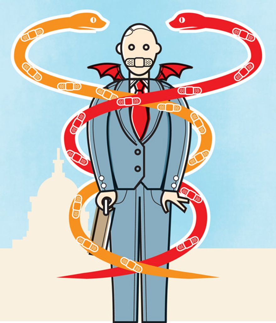 Illustration: Obamacare by Linas Garsys for The Washington Times