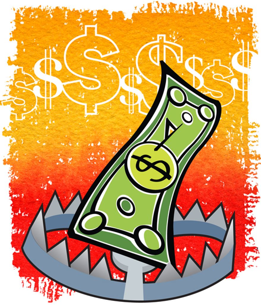 Illustration: Tax trap by Greg Groesch for The Washington Times
