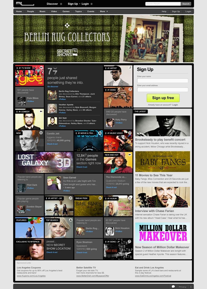 This screenshot provided by MySpace shows the new MySpace.com page. (Associated Press)