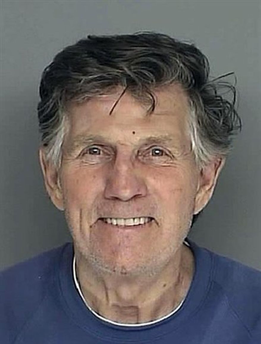 ** FILE ** This is a booking mug of television personality Gary Collins of Beverly Hills, Calif., provided by the Biloxi, Miss., Police Department and taken Tuesday, Jan. 4, 2011, after Collins was charged with defrauding an innkeeper of $59.35 after leaving a Biloxi restaurant and refusing to pay the tab. According to Mississippi law, refusing to pay a restaurant bill of more than $25 is a felony. (AP Photo/Biloxi Police Department)
