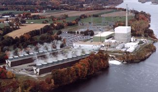 Undated file photo of the Vermont Yankee nuclear power plant in Vernon, Vt. The Vermont Yankee nuclear plant began an unscheduled shutdown Sunday evening, Nov. 7, 2010, so workers could fix a leak where radioactive water was seeping into the complex. (AP Photo/Vermont Yankee Corporation, File)