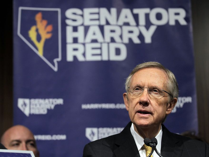 Senate majority leader Harry Reid, Nevada Democrat, answers questions at a Nov. 3 news conference in Las Vegas. (Associated Press)