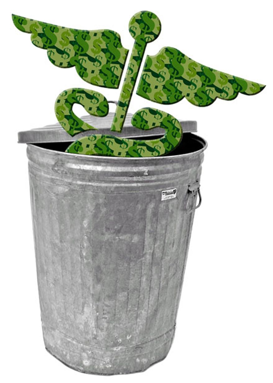 Illustration: Trash Obamacare by Greg Groesch for The Washington Times