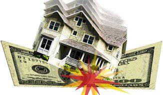 Illustration: Housing crash by Greg Groesch for The Washington Times