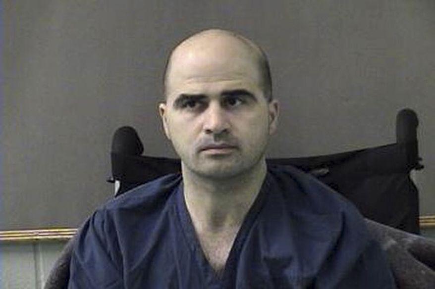 **FILE** Maj. Nidal Hasan is seen April 9, 2010, at the San Antonio to Bell County Jail in Belton, Texas. (Associated Press/Bell County Sheriff's Department)