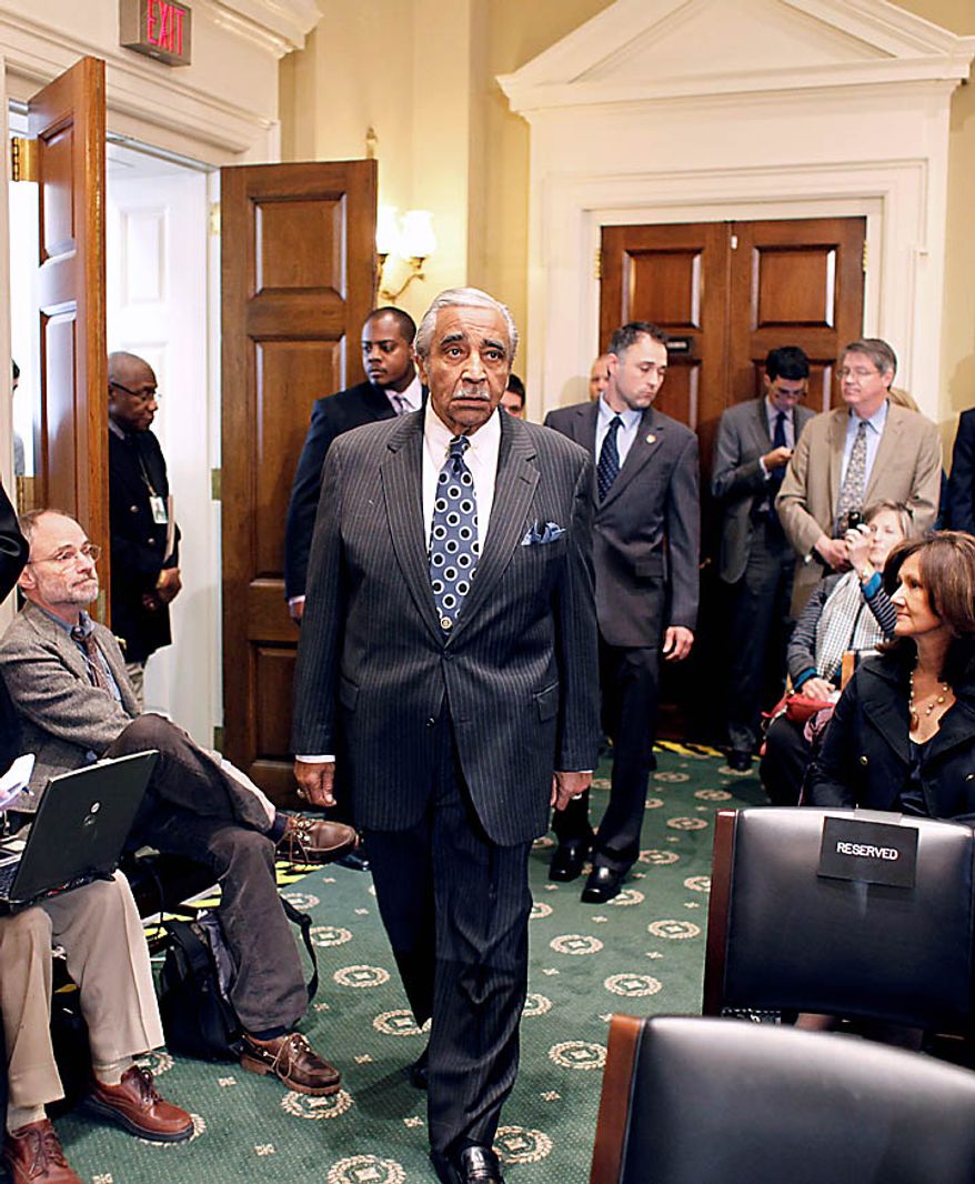 Rep. Charles Rangel, D-N.Y. arrives to appear before the House Ethics Committee, on Capitol Hill in Washington, Thursday, Nov. 18, 2010. (AP Photo/Harry Hamburg)