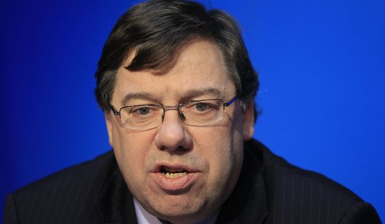 Irish Prime Minister Brian Cowen speaks to the media in Dublin on Sunday, Nov. 28, 2010, on the European Union&#39;s $113 billion bailout deal to help debt-struck Ireland with its banking crisis.