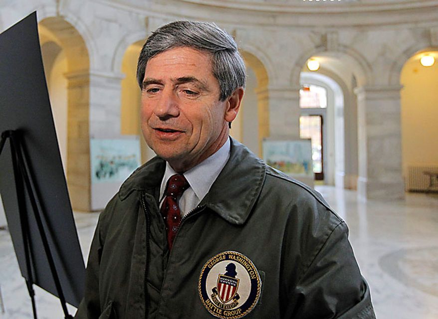 Rep. Joe Sestak, D-Pa., talks about the the Armed Services &quot;Don&#x27;t Ask Don&#x27;t Tell&quot; survey, Tuesday, Nov. 30, 2010, on Capitol Hill in Washington. (AP Photo/Alex Brandon)