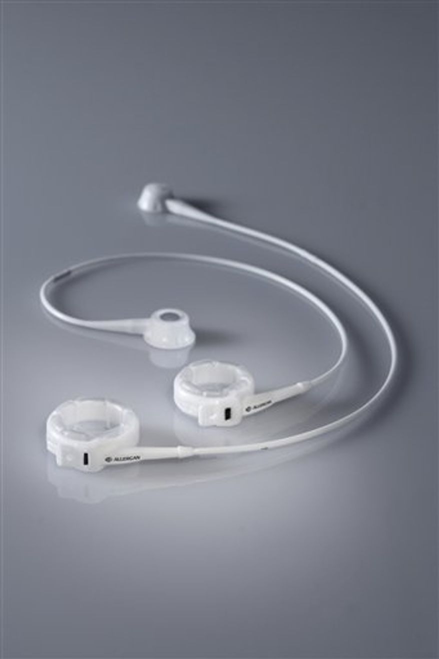In this product photograph provided by Allergan, Inc., the LAP-BAND System is displayed. An FDA panel will vote whether to recommend expanding the use of a stomach shrinking band currently approved just for the morbidly obese. (AP Photo/Allergan, Inc.) NO SALES