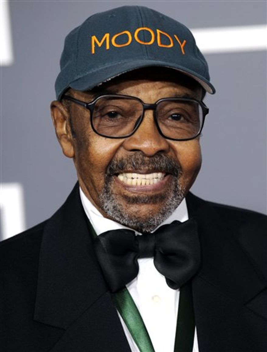 FILE - In this Sunday, Feb. 8, 2009 file photo, James Moody arrives at the 51st Annual Grammy Awards in Los Angeles. Jazz saxophonist James Moody, who recorded more than 50 solo albums as well as songs with the likes of Dizzy Gillespie, Quincy Jones, Lionel Hampton and B.B. King, has died. He was 85. (AP Photo/Chris Pizzello, File)