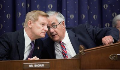 House Financial Services Committee Chairman Barney Frank, Massachusetts Democrat (right), confers with the committee&#39;s ranking Republican, Spencer Bachus of Alabama, during a September hearing. Mr. Bachus, who will succeed Mr. Frank as chairman in January, is expected to exhibit a more reserved style. (Associated Press)
