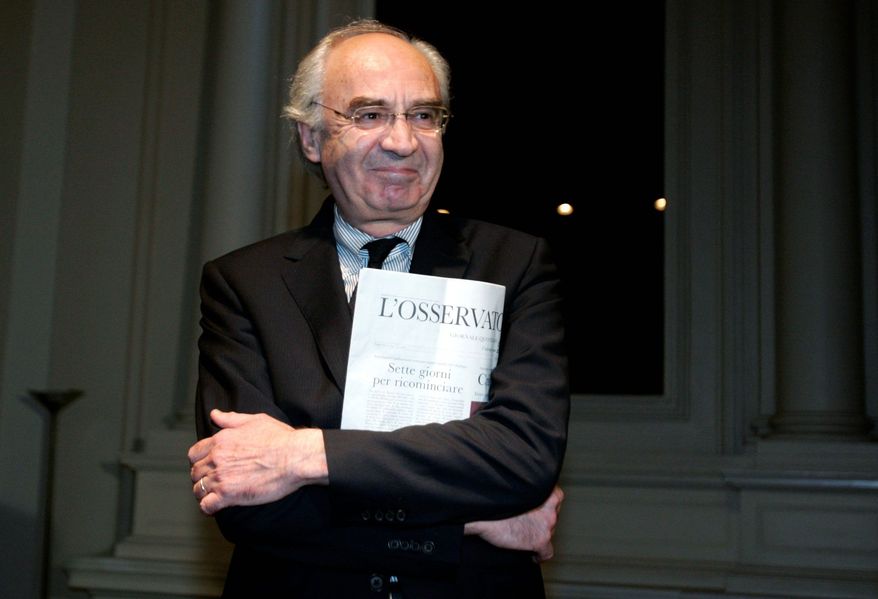 ASSOCIATED PRESS PHOTOGRAPHS
Ettore Gotti Tedeschi, chairman of the Vatican bank, holds a copy of the Vatican newspaper L'Osservatore Romano. Behind the centuries-old facade of the Institute for Religious Works is a history of secrecy and scandal. In past decades, two Vatican financial advisers died in the strangest of circumstances - one from drinking a cup of cyanide-laced coffee in prison, the other dangling from a rope under London's Blackfriars Bridge, his pockets stuffed with money and stones.
