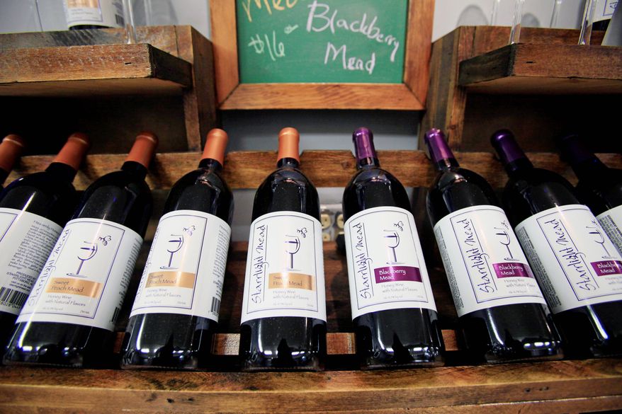 Bottles of mead are on display at Starrlight Mead. Many consider mead to be the world's oldest alcoholic beverage. (Associated Press)